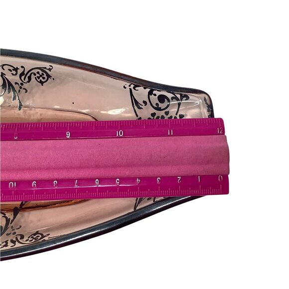 Pink Depression Oval Glass Plate Silver Scroll Overlay Pink 12" Vintage - Picture 11 of 12